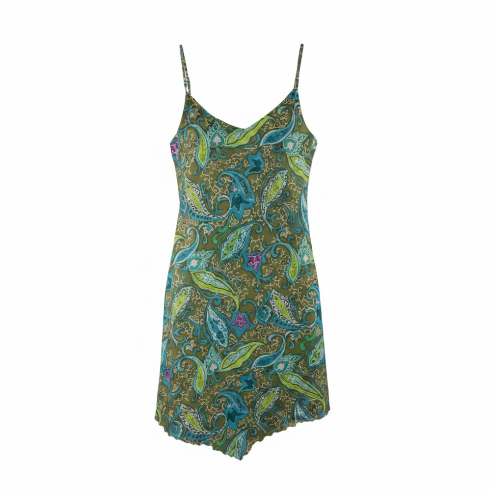California Concepts Green Blue Paisley Print Asymmetrical Slip Dress Size L